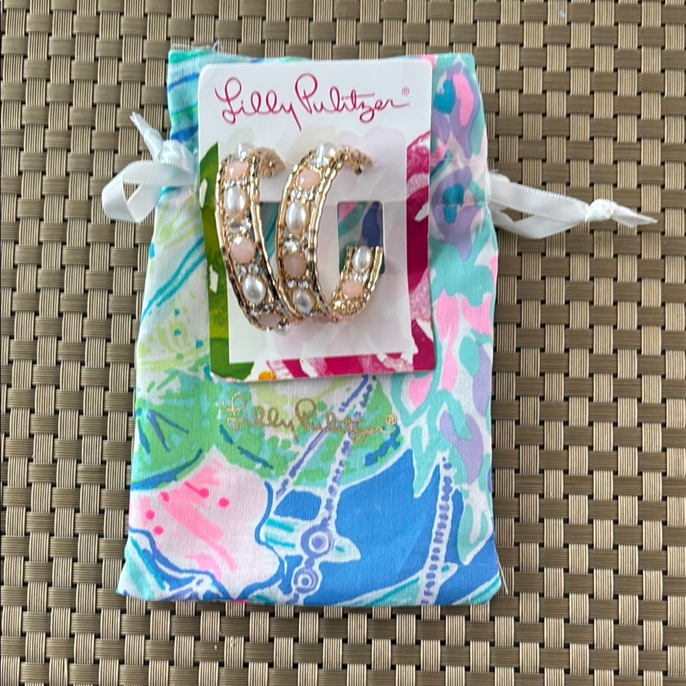 Lilly Pulitzer Gold Hoops with Pearl Details